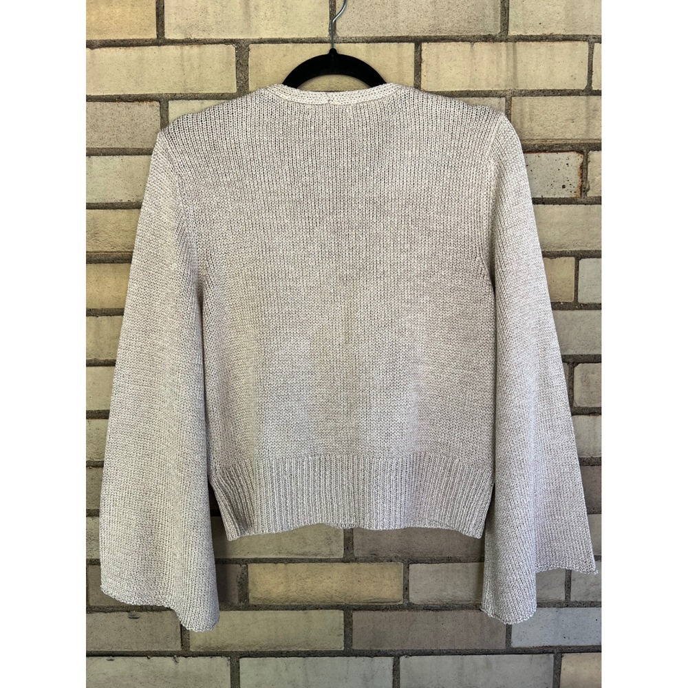 Eva Mendes New York & Company Tie Front Bell Flare Sleeve Sweater Beige Sz Large - Picture 5 of 5